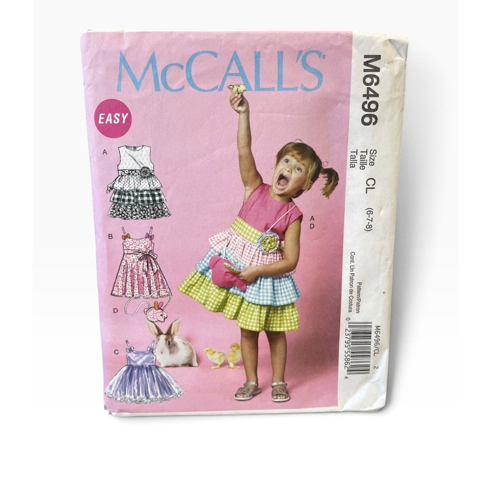 McCall's M6496 Childrens Dresses Belt Bag CL (6-7-8) Easy Spring Uncut FF